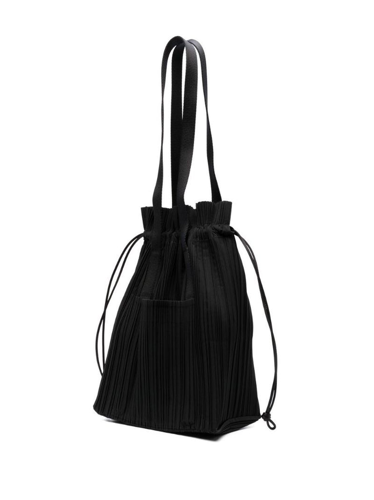 Black Pleated Bucket Tote Bag