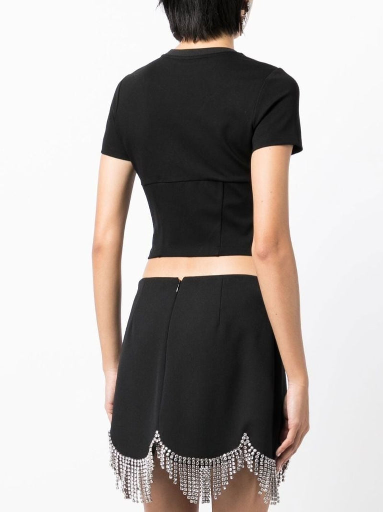 Black Crystal-embellished Cropped T-shirt