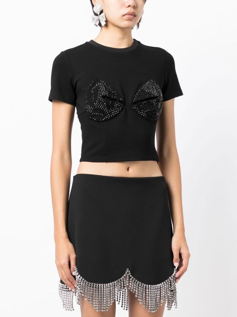 Black Crystal-embellished Cropped T-shirt