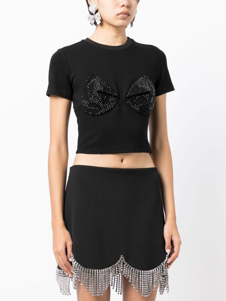 Black Crystal-embellished Cropped T-shirt