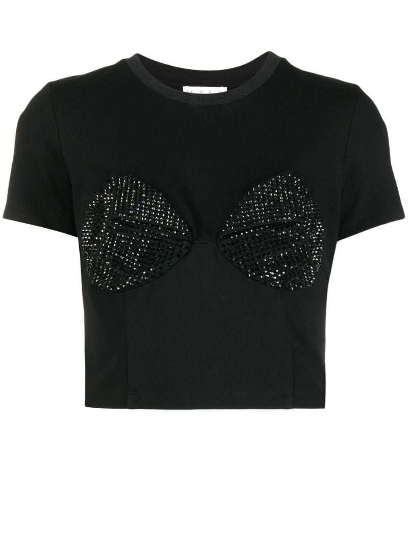 Black Crystal-embellished Cropped T-shirt