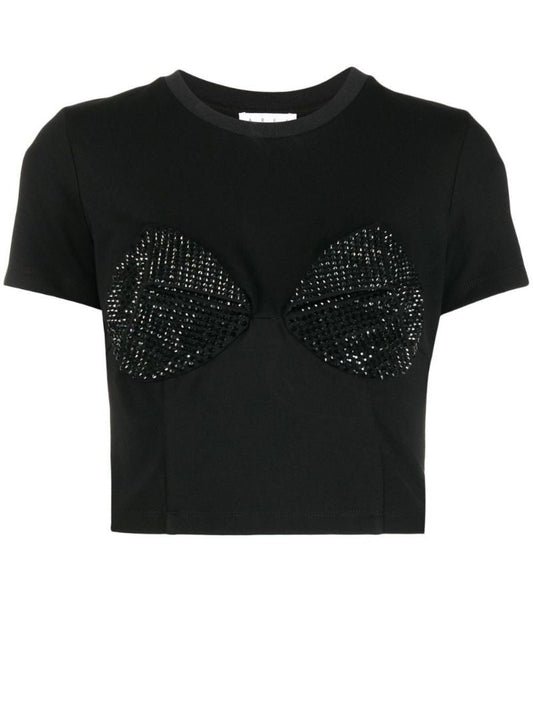 Black Crystal-embellished Cropped T-shirt