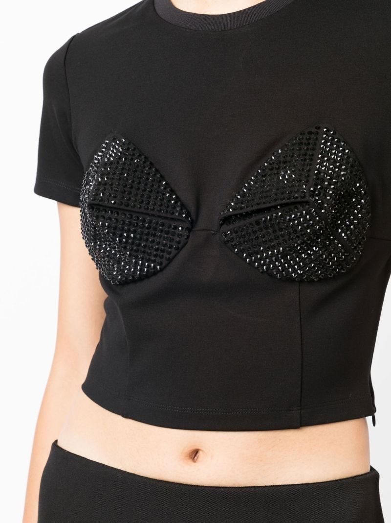 Black Crystal-embellished Cropped T-shirt