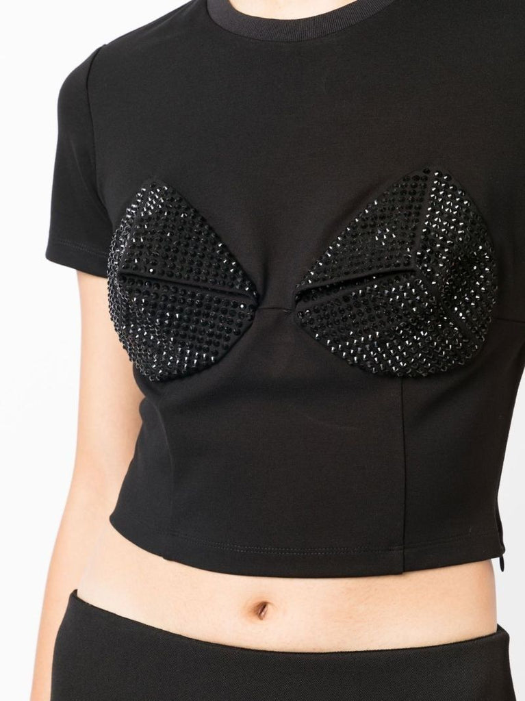 Black Crystal-embellished Cropped T-shirt