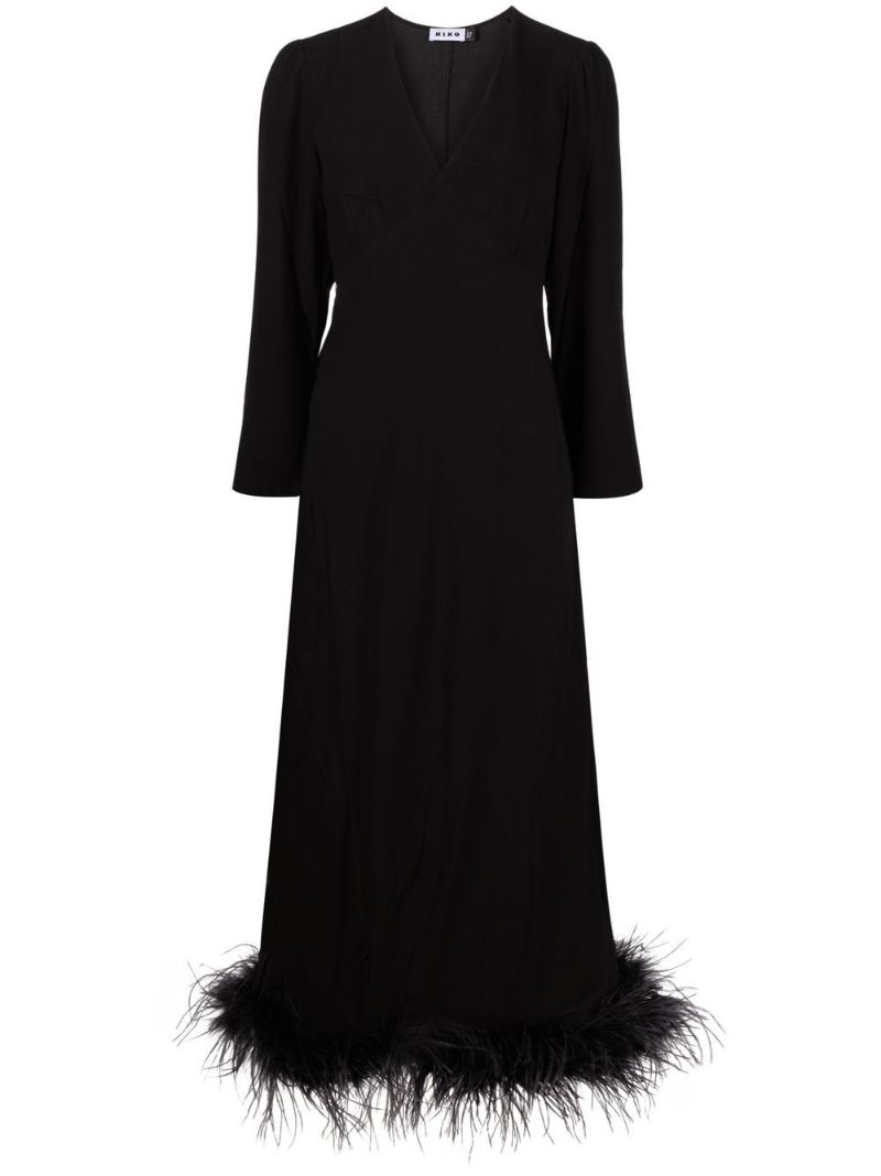 Black Mya Feather Trim Midi Dress