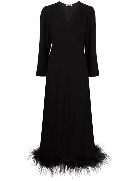 Black Mya Feather Trim Midi Dress