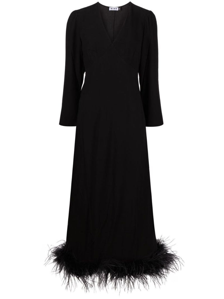 Black Mya Feather Trim Midi Dress