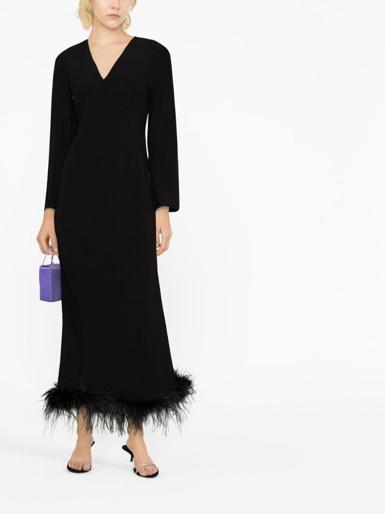 Black Mya Feather Trim Midi Dress