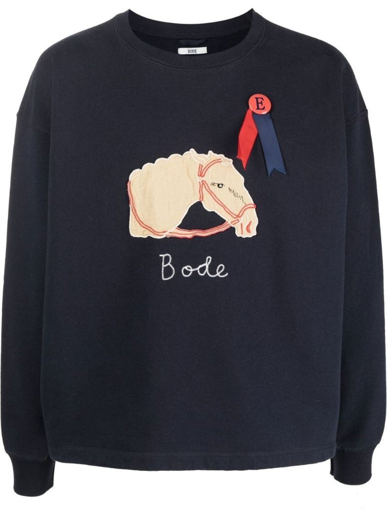 Blue Pony AppliquÃ_x0083_Â© Cotton Sweatshirt