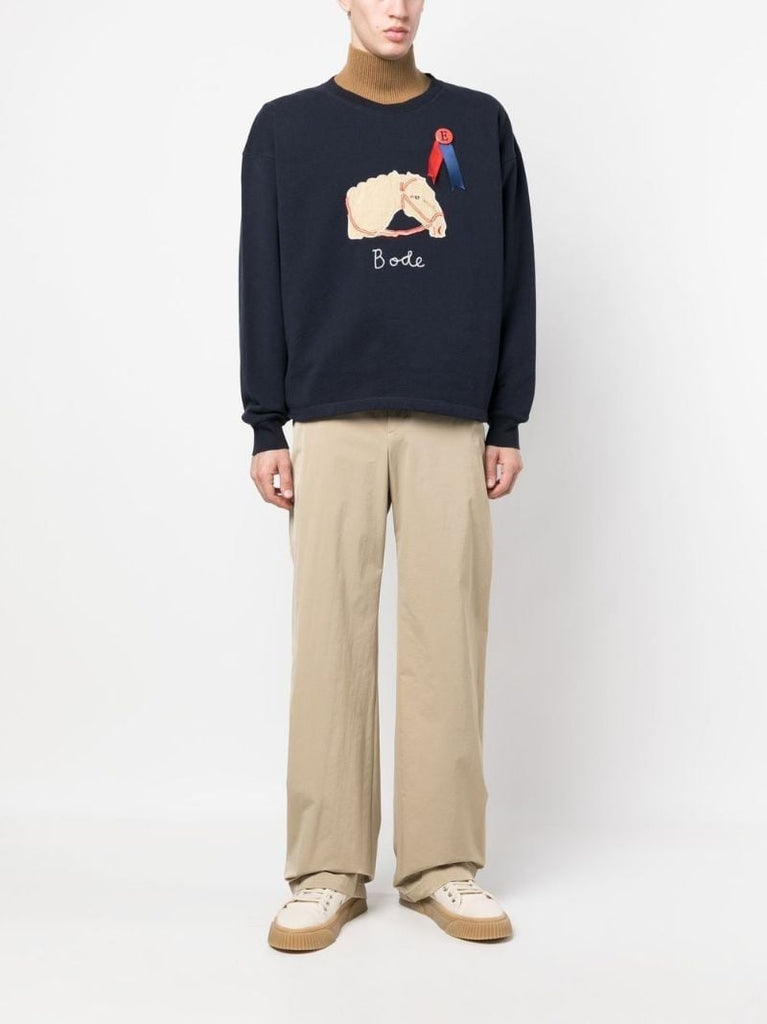 Blue Pony AppliquÃ_x0083_Â© Cotton Sweatshirt