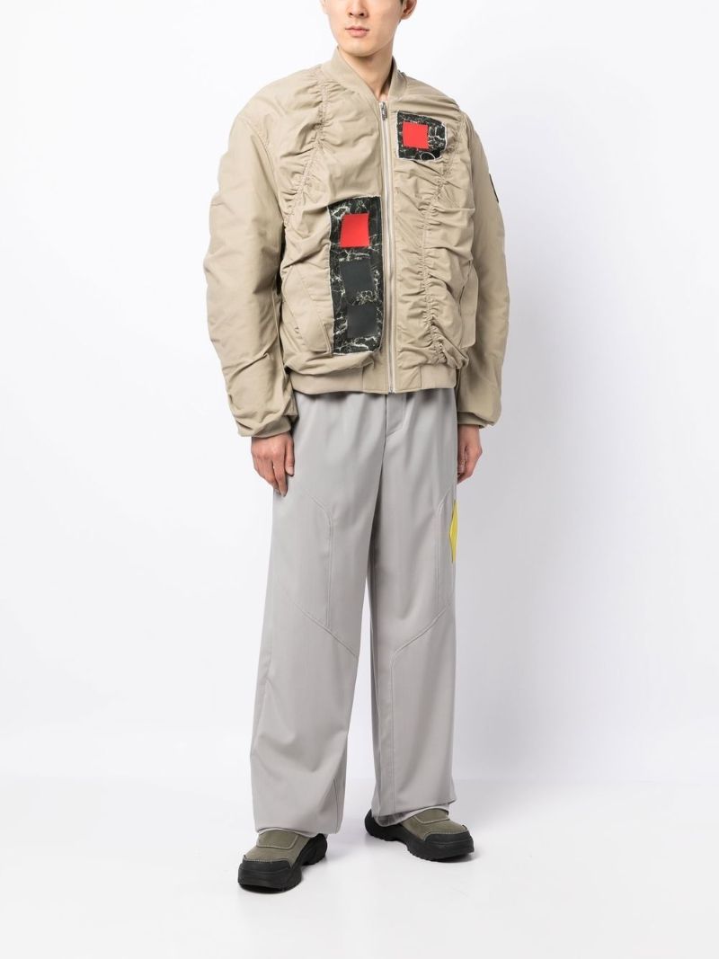 Brown Cubist Ruche Bomber Jacket