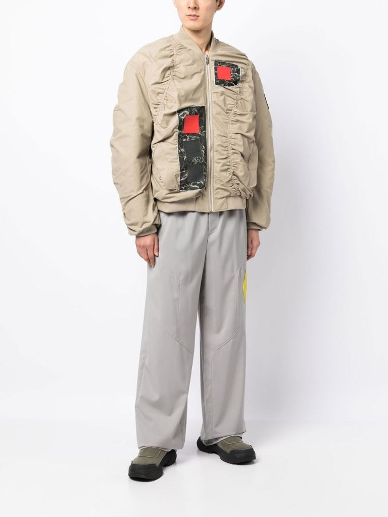 Brown Cubist Ruche Bomber Jacket