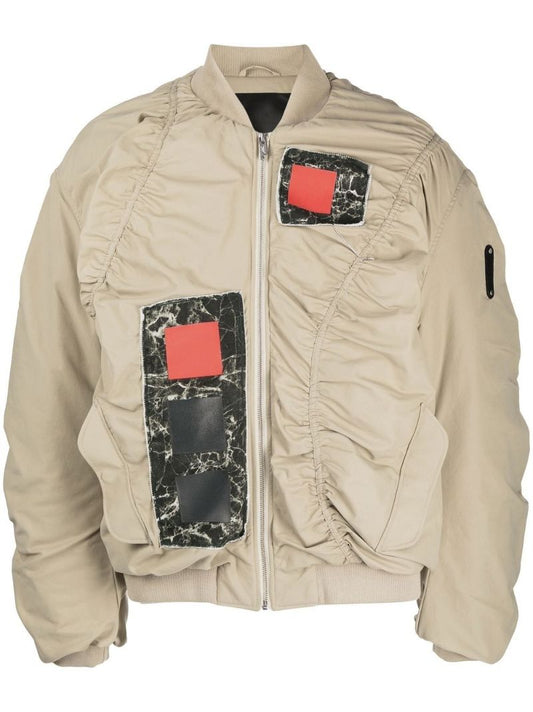 Brown Cubist Ruche Bomber Jacket