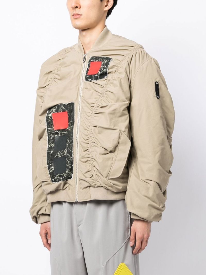 Brown Cubist Ruche Bomber Jacket