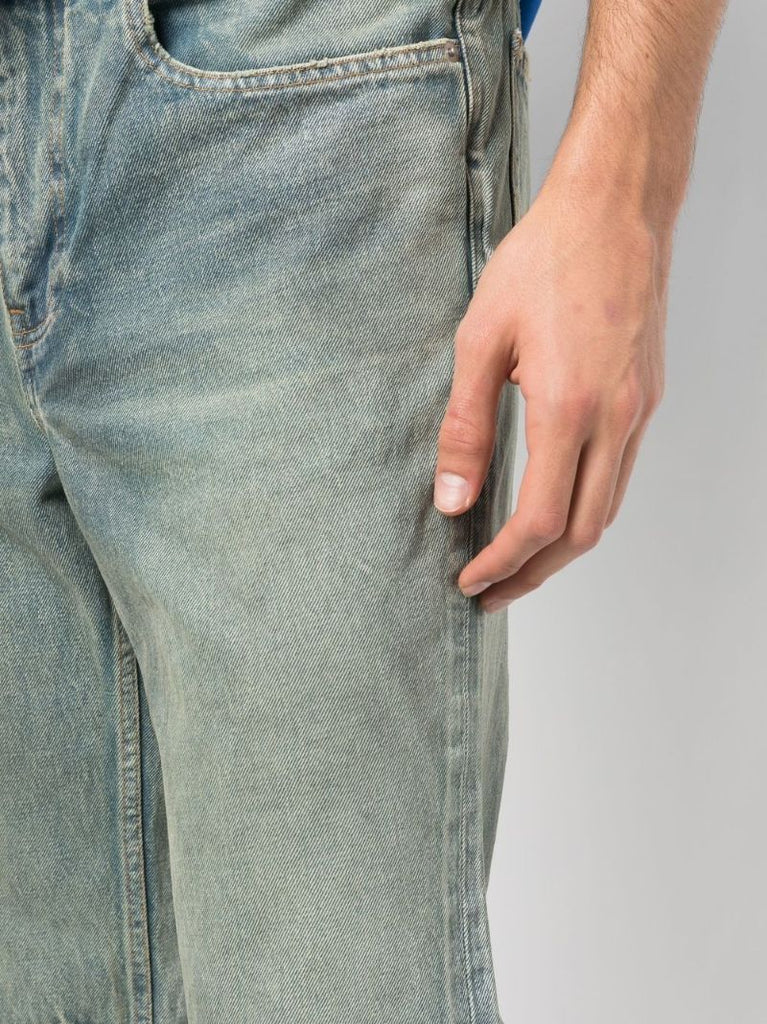 Blue Faded Straight-leg Jeans