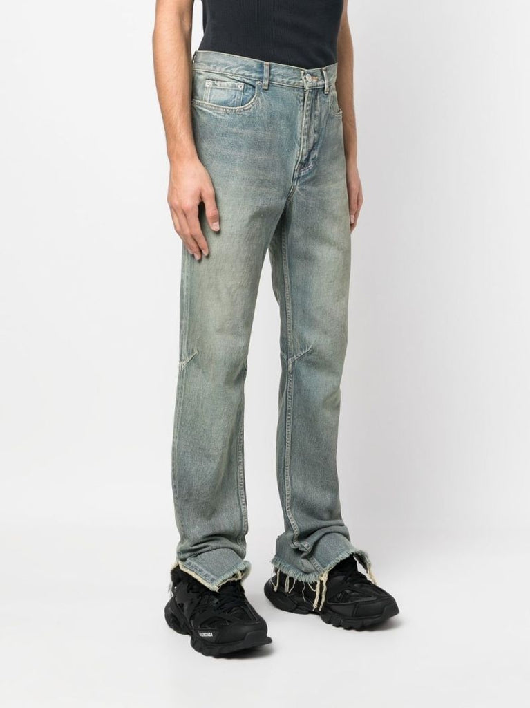 Blue Faded Straight-leg Jeans