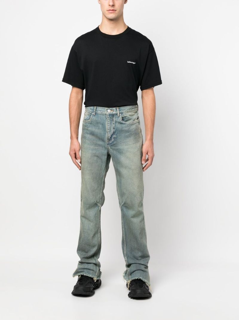 Blue Faded Straight-leg Jeans