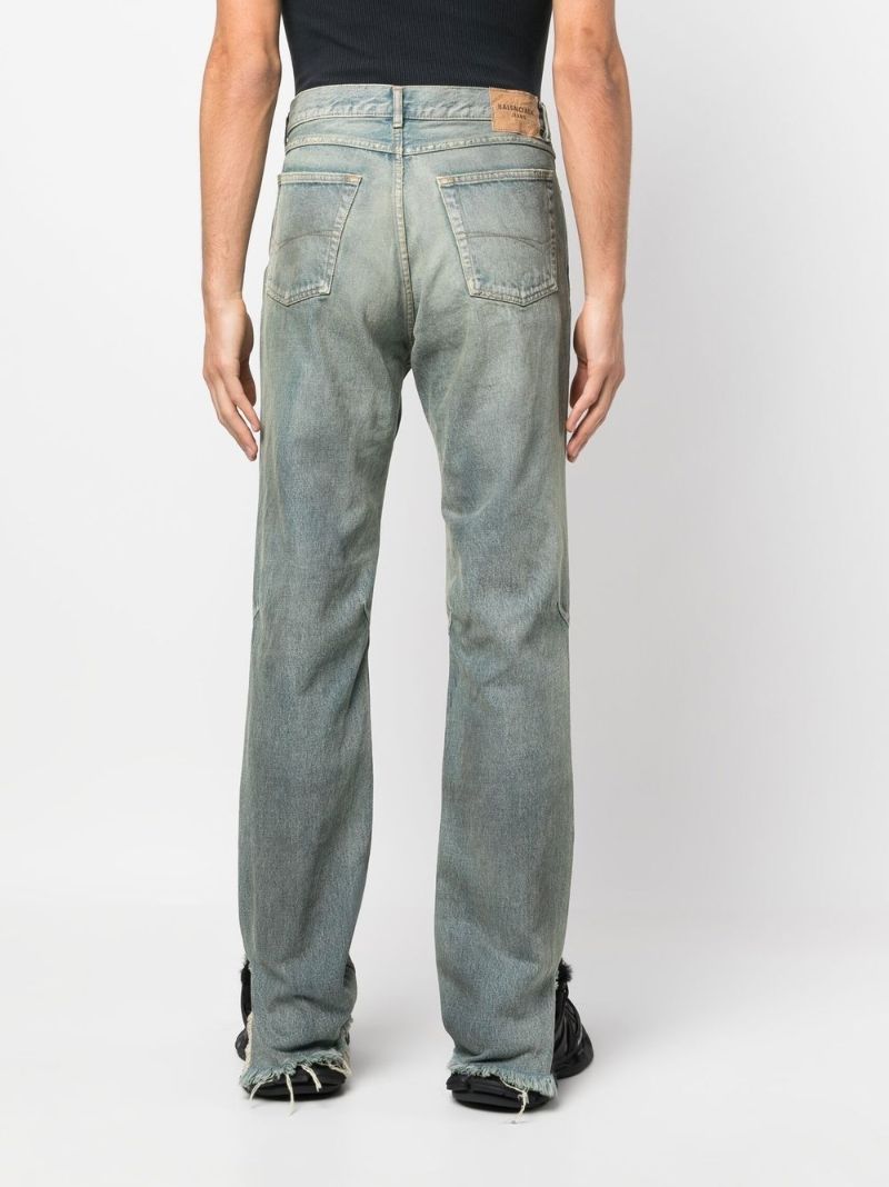 Blue Faded Straight-leg Jeans