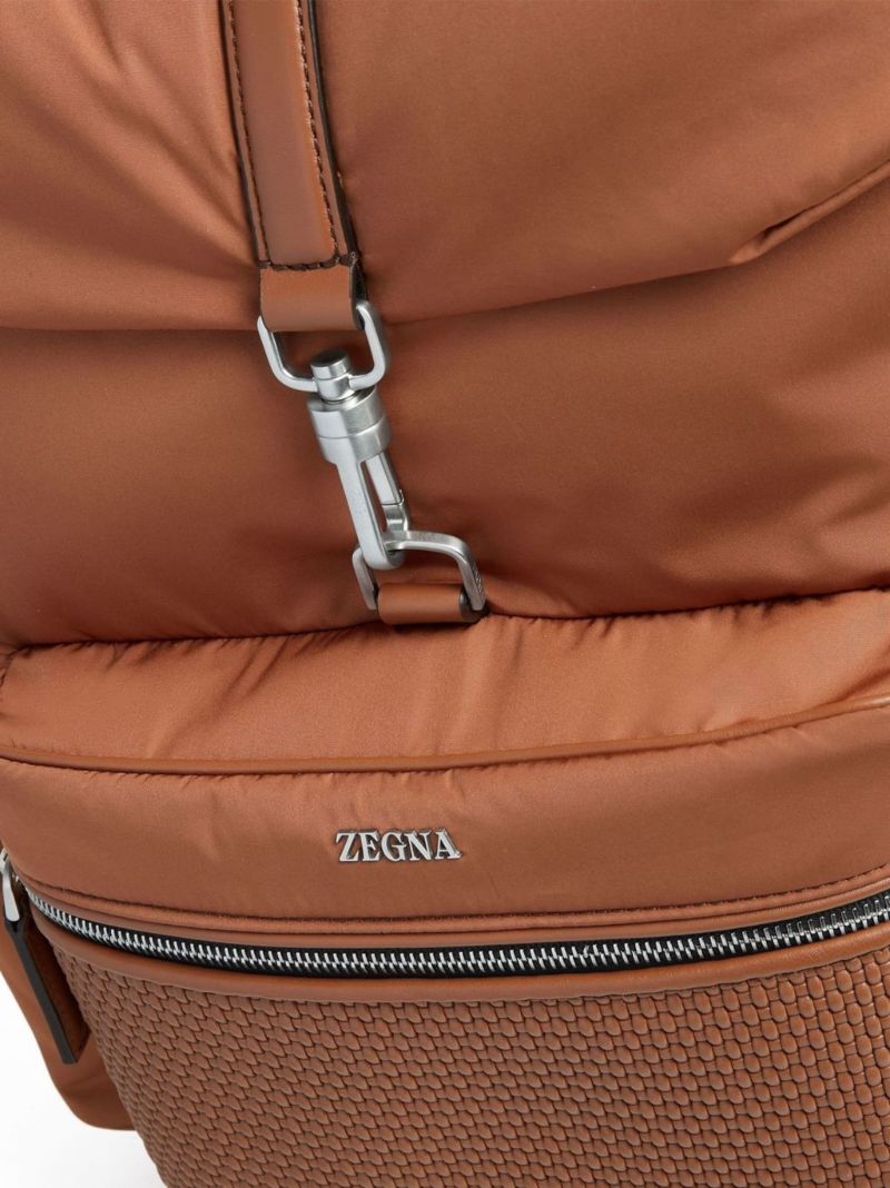 Brown Leather-trim Padded Backpack