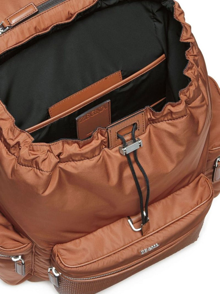Brown Leather-trim Padded Backpack