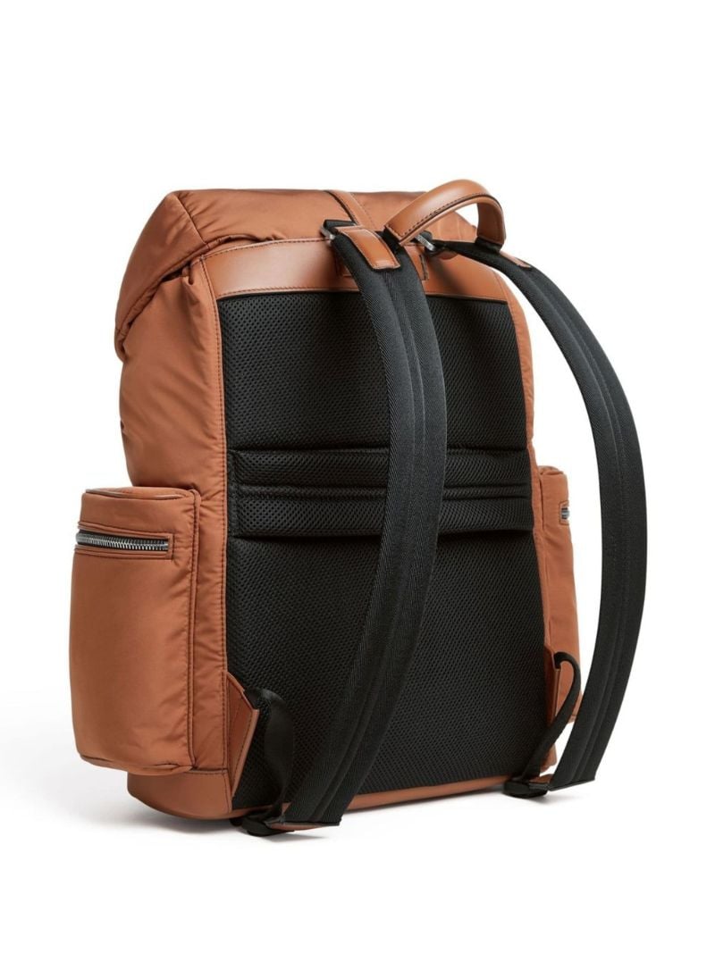 Brown Leather-trim Padded Backpack