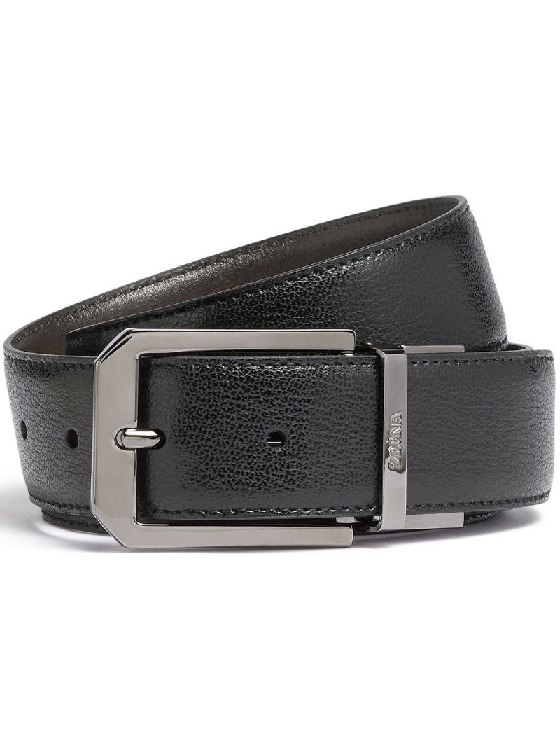 Black Logo Buckle Leather Belt