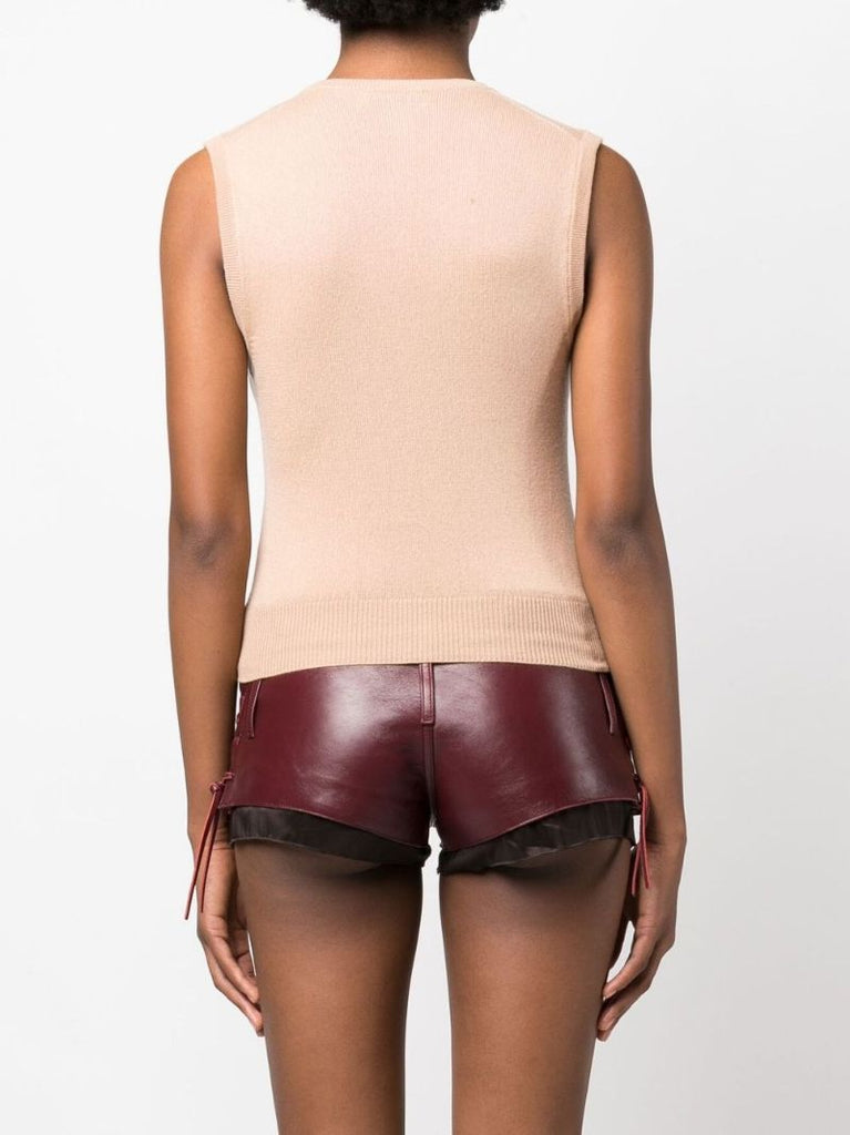 Neutral Argyle Check Print Cropped Cashmere Vest