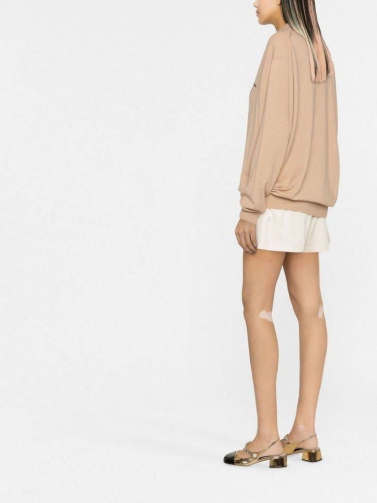 Neutral Intarsia Cashmere Polo Sweater
