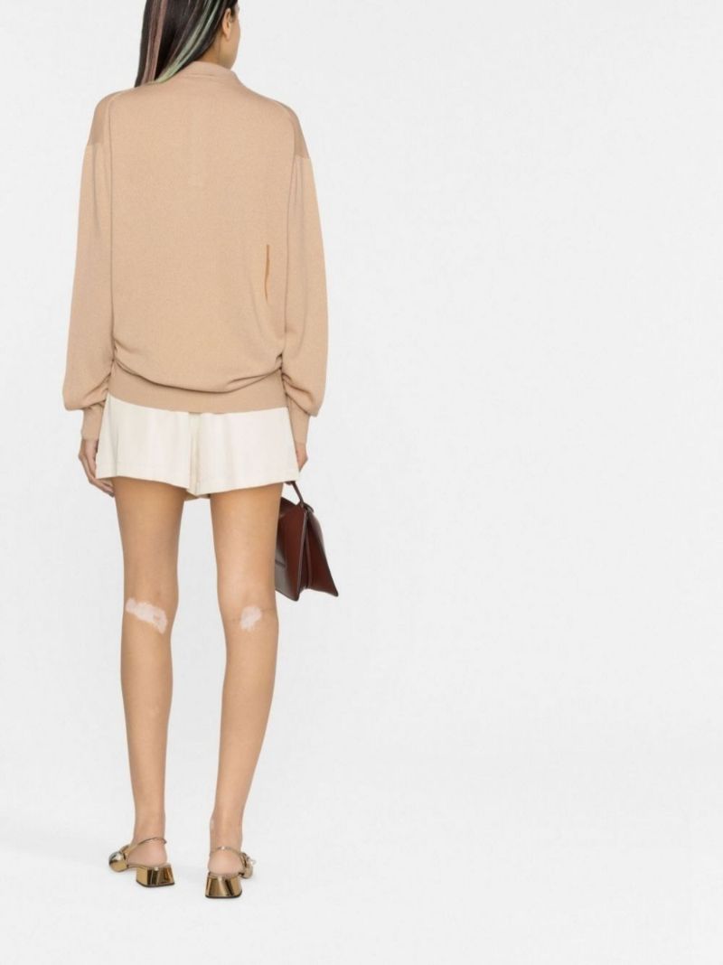 Neutral Intarsia Cashmere Polo Sweater