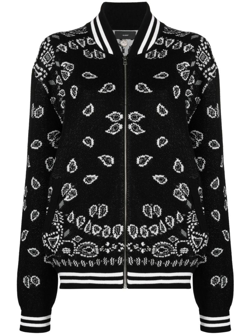 Black Bandana Piquet Jacquard Bomber Jacket