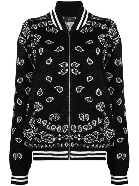 Black Bandana Piquet Jacquard Bomber Jacket