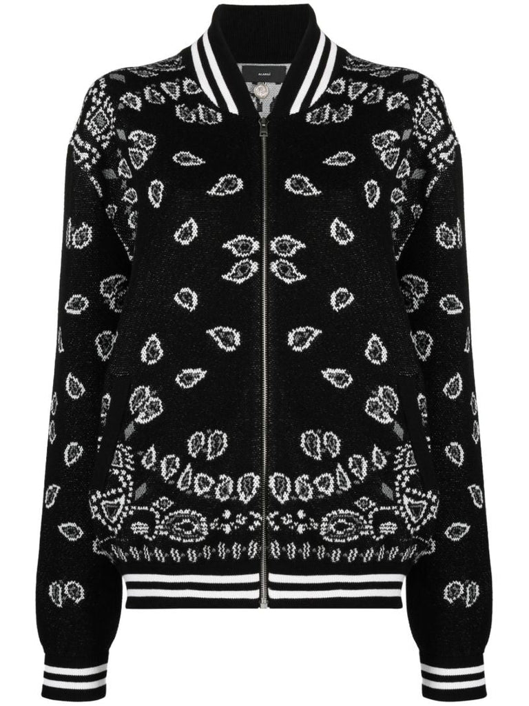 Black Bandana Piquet Jacquard Bomber Jacket