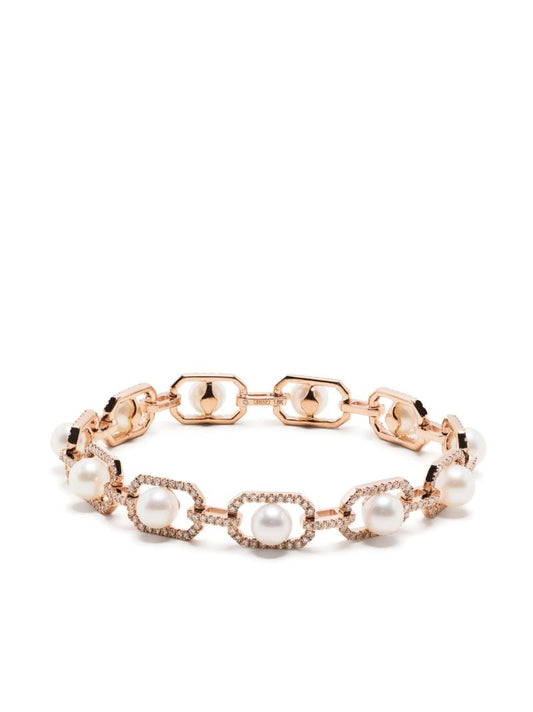18k Rose Gold Diamond and Pearl Bracelet