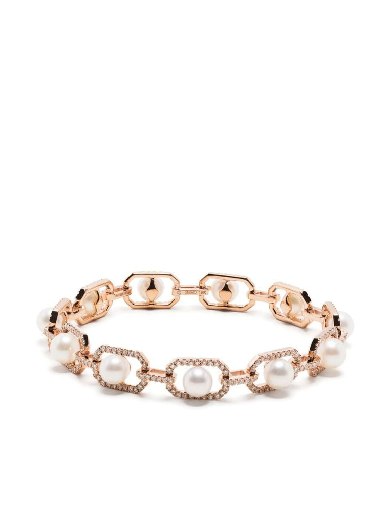 18k Rose Gold Diamond and Pearl Bracelet