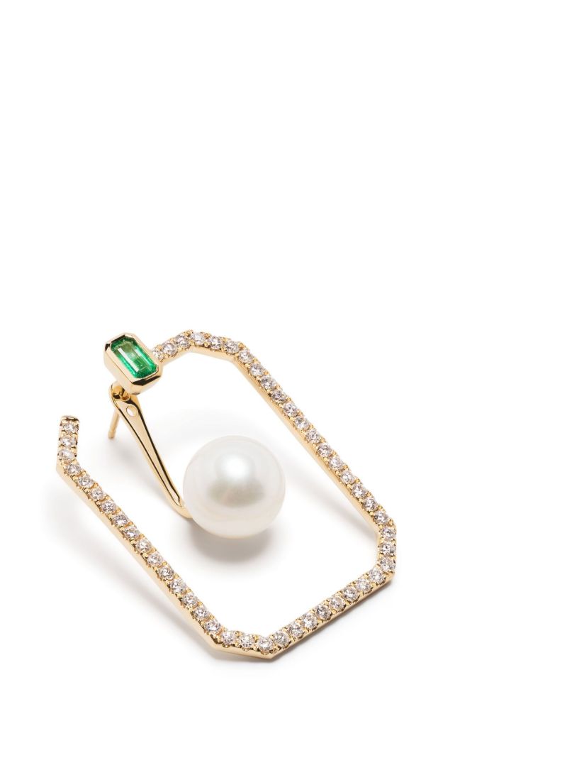 18k Yellow Golf Pearl and Diamond Hoop Earrings