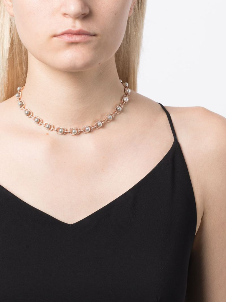 18k Rose Gold Pearl and Diamond Necklace