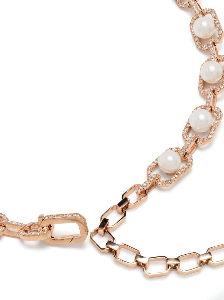 18k Rose Gold Pearl and Diamond Necklace