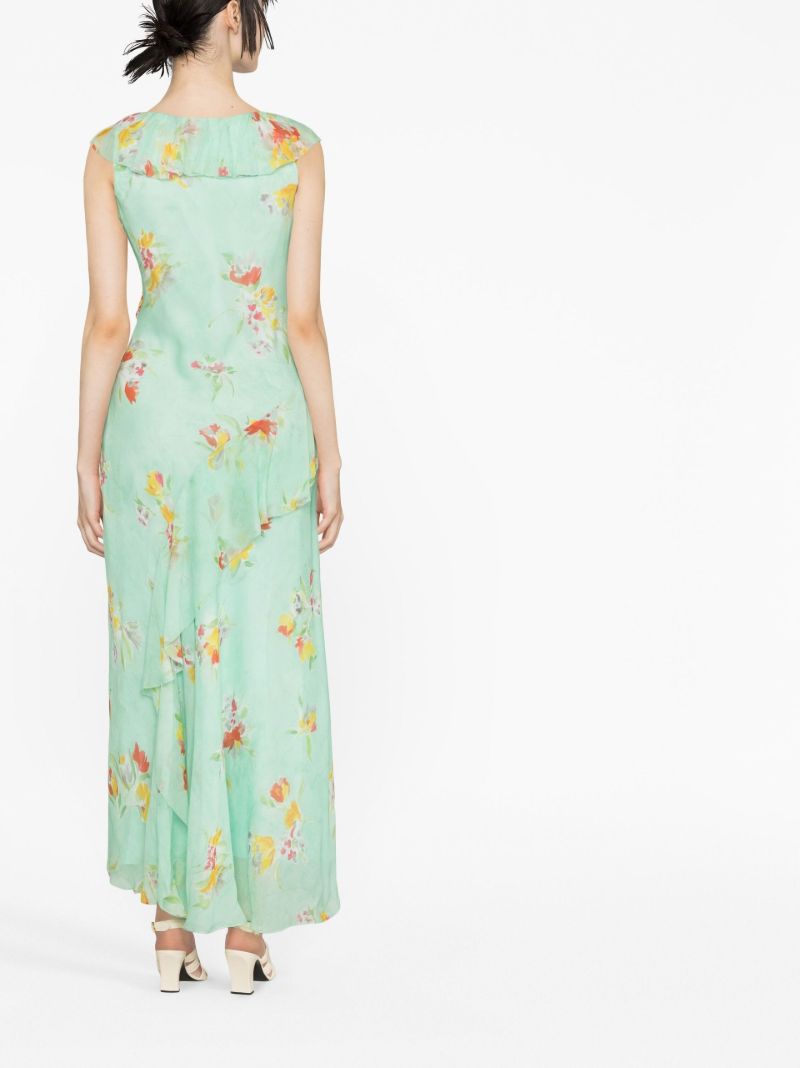Green Floral Print Ruffled Maxi Dress