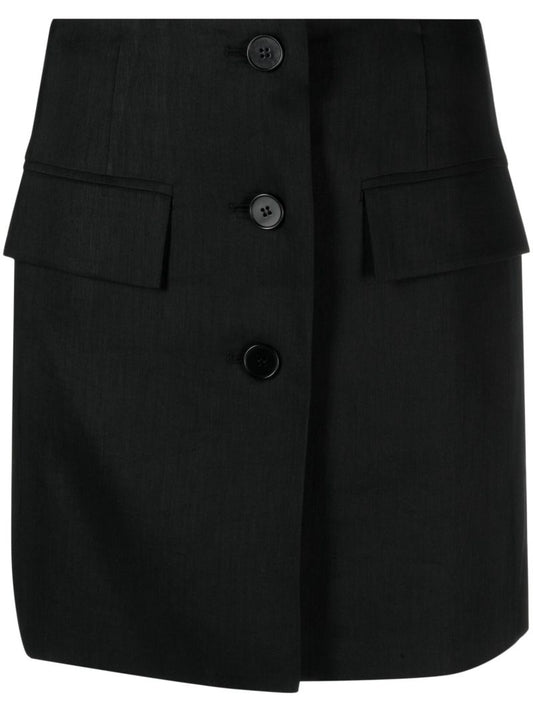 Black Low-rise Button-up Skirt