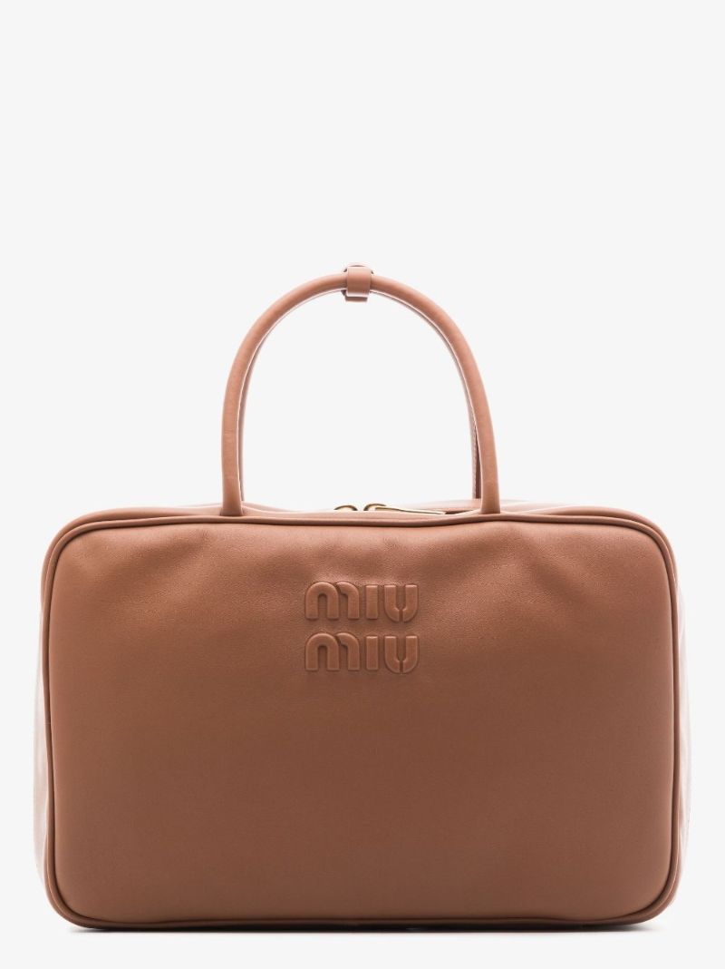 Brown Logo Leather Tote Bag