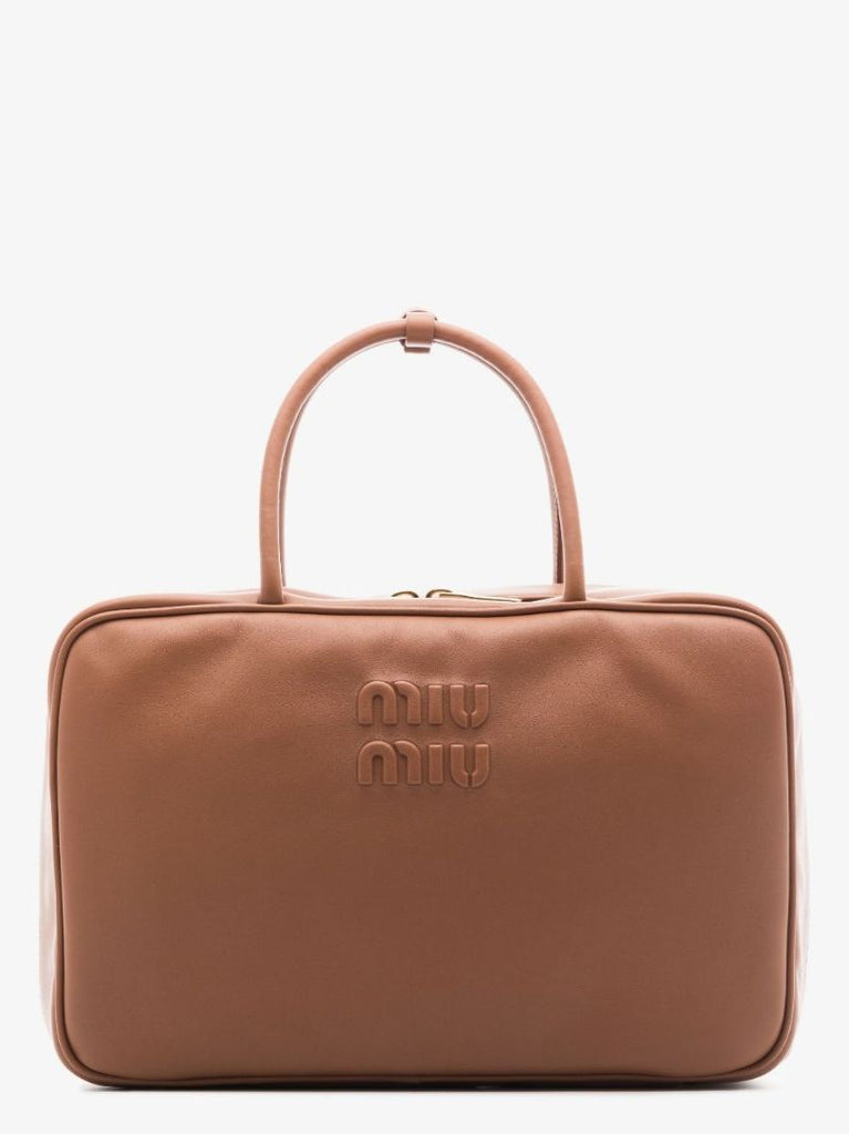 Brown Logo Leather Tote Bag