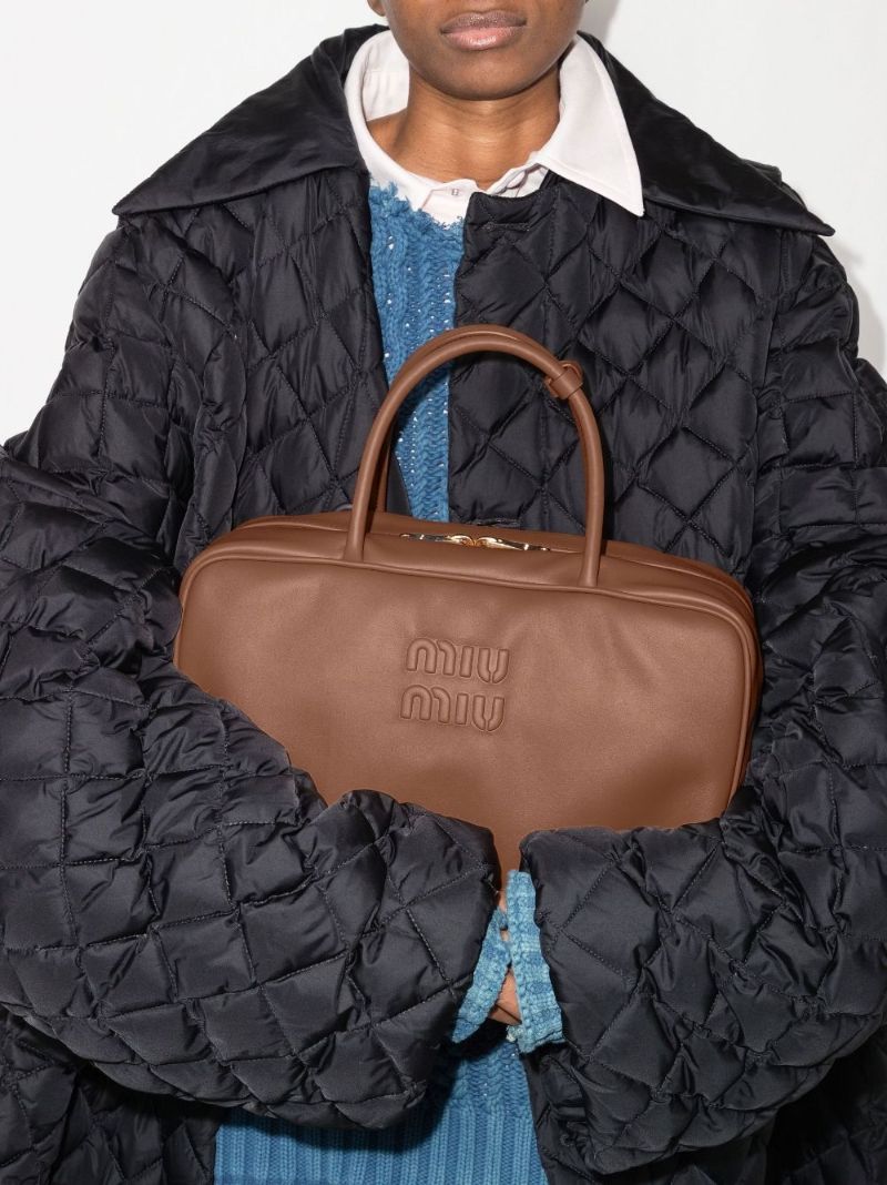 Brown Logo Leather Tote Bag