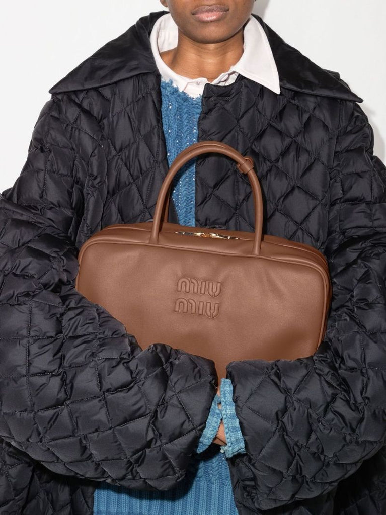 Brown Logo Leather Tote Bag