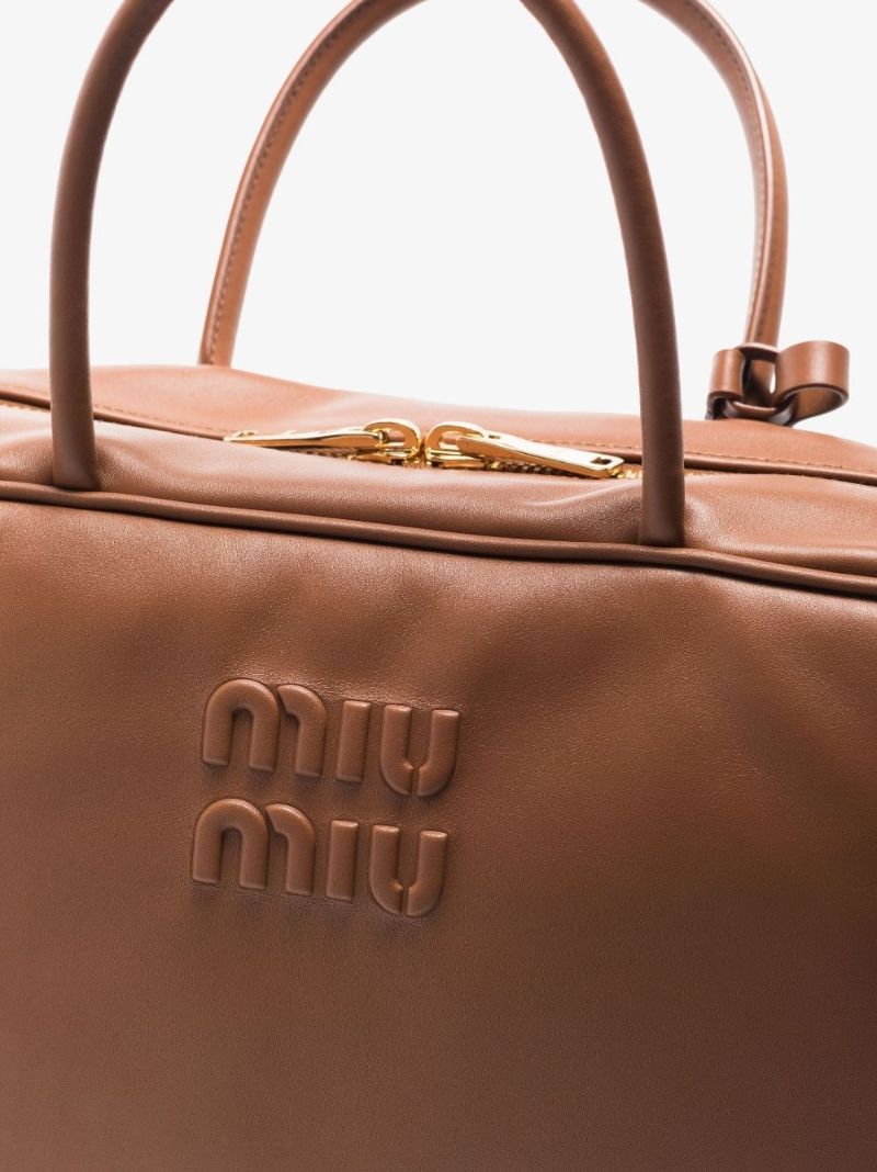 Brown Logo Leather Tote Bag