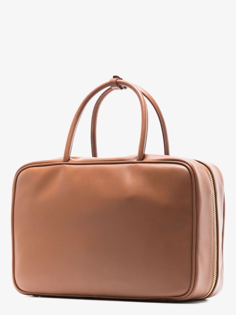 Brown Logo Leather Tote Bag