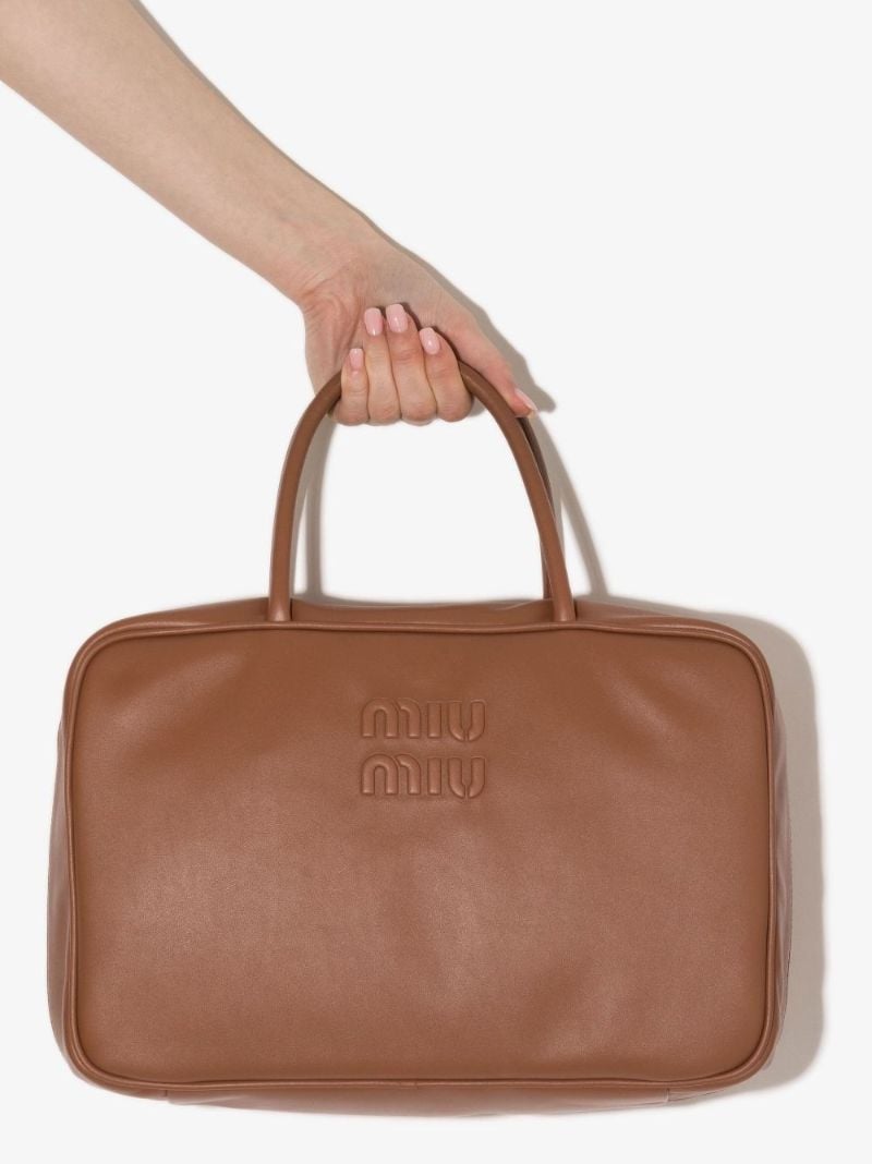 Brown Logo Leather Tote Bag