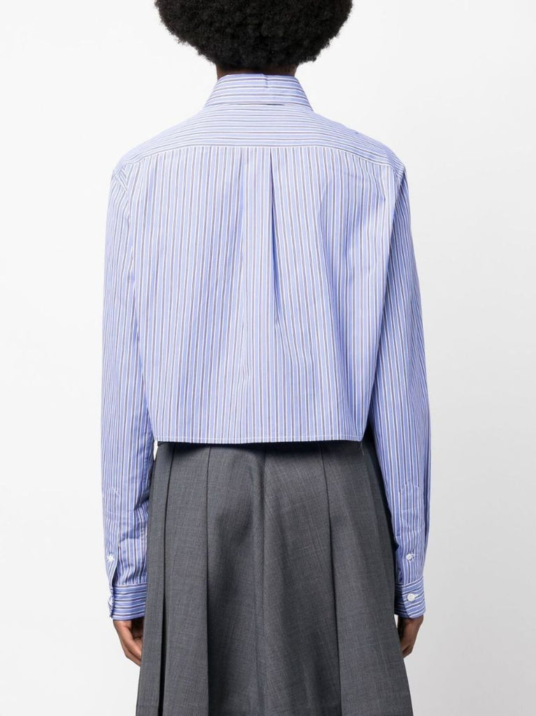 Blue Striped Cropped Cotton Shirt