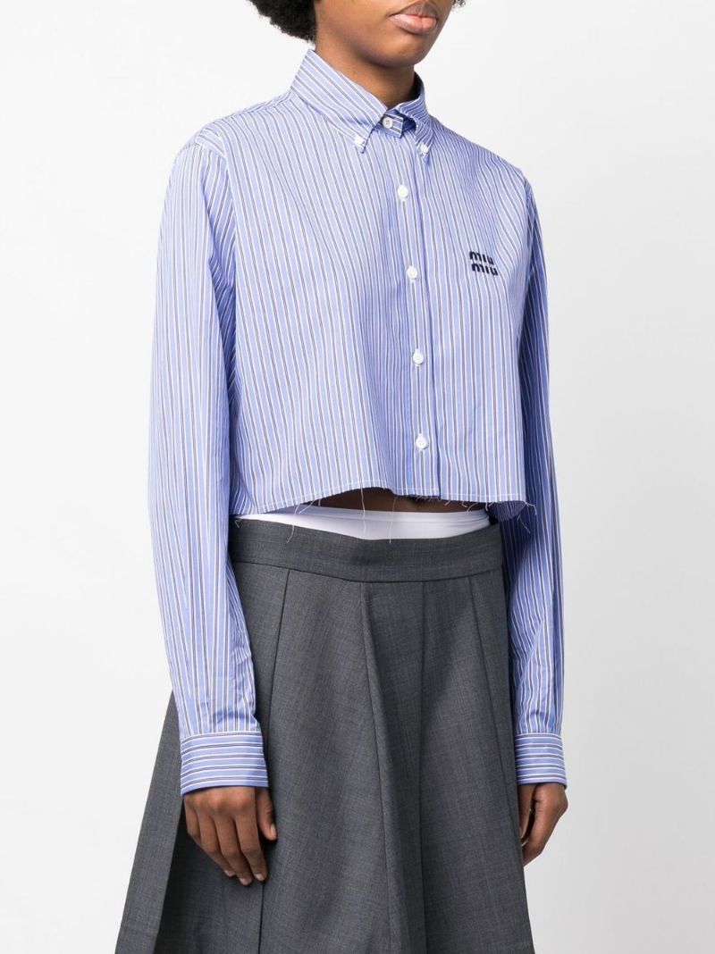 Blue Striped Cropped Cotton Shirt