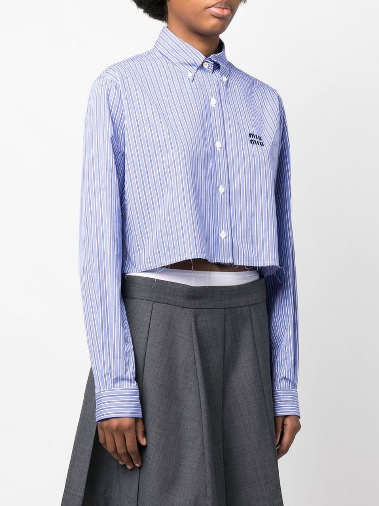 Blue Striped Cropped Cotton Shirt