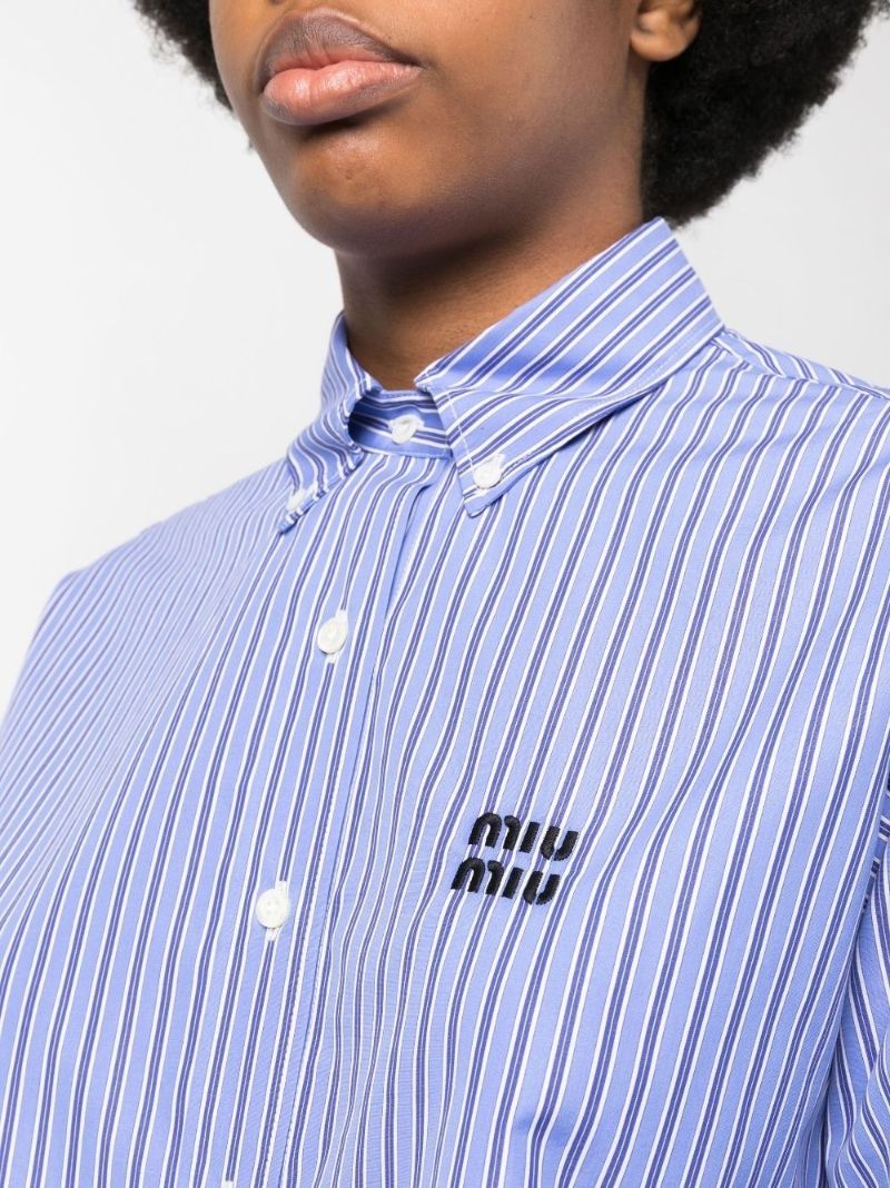 Blue Striped Cropped Cotton Shirt